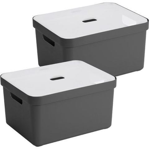Sunware Sigma Home Opbergbox - 32L - 2 Boxen + 2 Deksels - Antraciet/Transparant