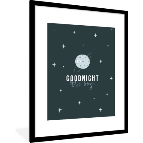 Fotolijst incl. Poster - Spreuken - Goodnight little boy - Quotes - Baby - Kids - Kinderen - Jongens - 60x80 cm - Posterlijst