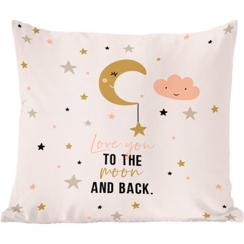Sierkussens - Kussentjes Woonkamer - 60x60 cm - Love you to the moon and back - Quotes - Spreuken - Kinderen - Kids - Baby - Meiden