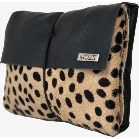 MOZZ Luieretui Leer Zwart Cheetah Beige