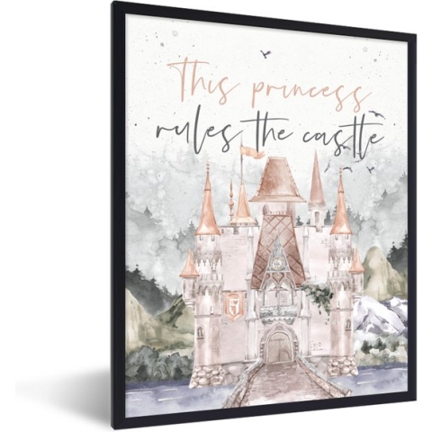 Fotolijst incl. Poster - Spreuken - Quotes - Prinses - This princess rules the castle - Kids - Baby - Meiden - 60x80 cm - Posterlijst