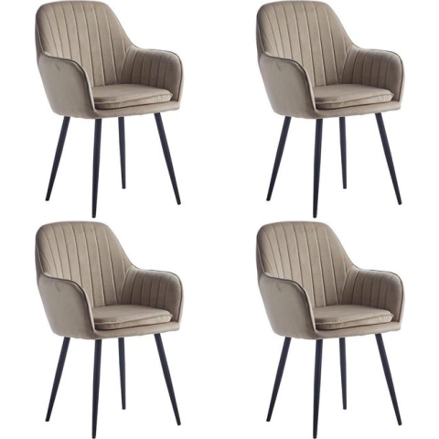 Colenis® - Lavinia Eetkamerstoel - Set Van 4 - Beige - Fluweel - Velvet - Industrieel - Met armleuning