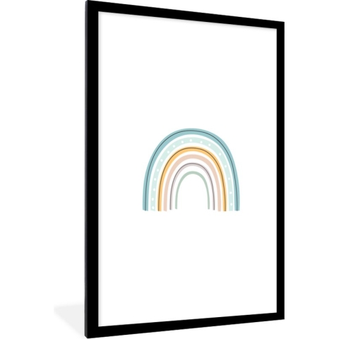 Fotolijst incl. Poster - Kinderillustratie met een regenboog tegen een witte achtergrond - Kids - Kind - Baby - 80x120 cm - Posterlijst