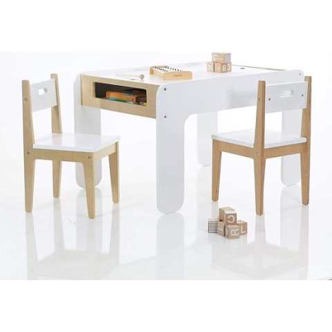 Kindertafel Met 2 Stoeltjes - Beboonz Activity- Knutseltafel - Met opbergruimte Tekentafel - Hout - Bruin/Wit