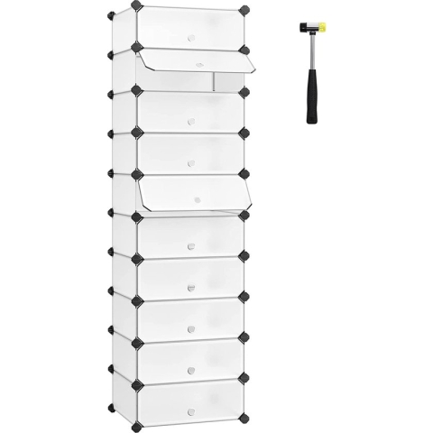 Hoppa! DIY Shoenenrek, 10 Niveaus - Half Transpararent Wit - Kunststof - 48 x 173 x 36 cm