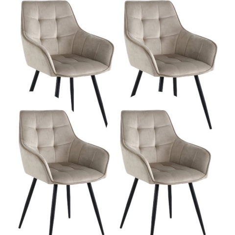 Colenis - Oriana Eetkamerstoel - Set Van 4 - Beige - Fluweel - Velvet - Industrieel