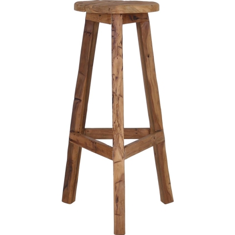 Tall Men Standing Vintage teakhouten Barkruk - 3 poten - rond ; Ø30 x H:76 cm - Stijlvol en Uniek