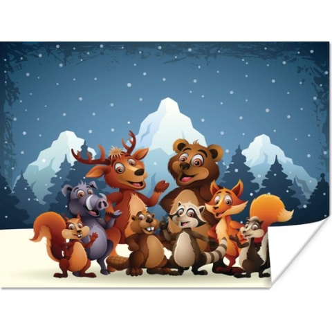 Poster Illustratie - Sneeuw - Wilde dieren - Meiden - Jongens - Baby - 160x120 cm XXL - Poster Babykamer