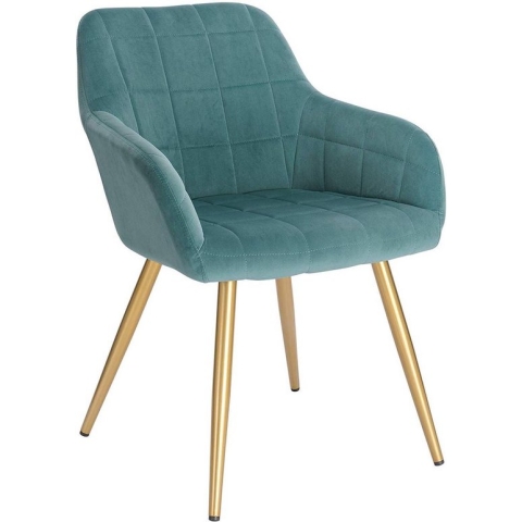Happyment Stoel Milano - Eetkamerstoel - Turquoise Velvet - Gouden Metalen poten - set van 1 - Zithoogte 47cm - deluxe
