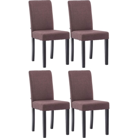 CLP Ina Set van 4 Eetkamerstoelen - Zonder armleuning - Hout - Stof - bruin zwart