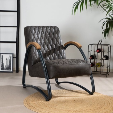 Bronx71® Fauteuil met armleuning Ivy antraciet - Zetel 1 persoons - Relaxstoel - Relaxzetel - Fauteuil grijs