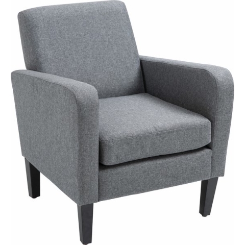 HOMCOM Enkele stoel relaxstoel eenpersoonsstoel gestoffeerde stoel houten poten linnen stof lichtgrijs 839-001
