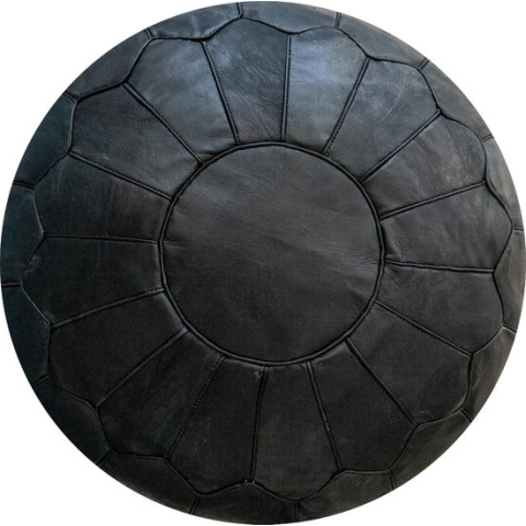 Poef Zwart (XL) - Zwart - Handgemaakt - Poef Rond - Ø60 x 35cm - Gevuld geleverd