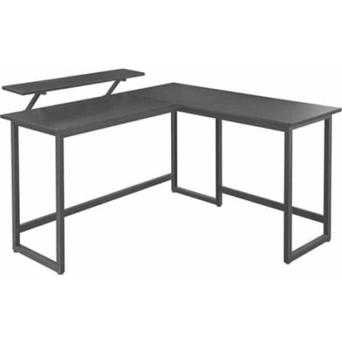 Bureau, L-Vormig Computerbureau Met Beweegbare Monitorbevestiging, Hoekbureau, Bureau, Studeerkamer, Gaming, Ruimtebesparend, Eenvoudige İnstallatie, Metaal, Zwart
