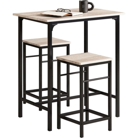 Mara Bartafel 3 Delig - Bartafel Set - 2 Barkrukken - Grijs - 80 x 50 x 87 cm
