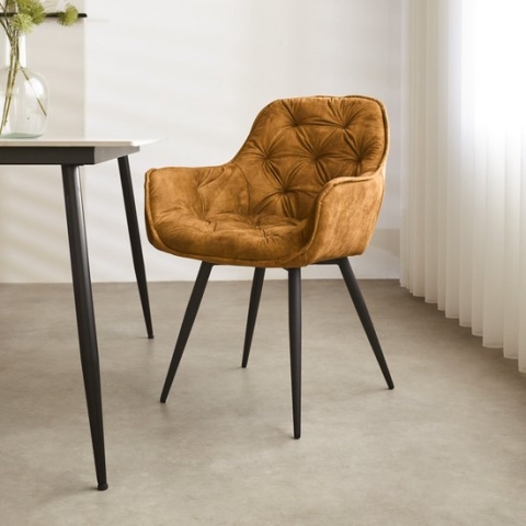 Dimehouse Eetkamerstoel Industrieel Okergeel Audrey - Velvet