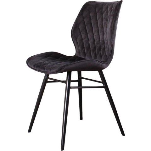 DS4U® Ruby 2.0 Eetkamerstoel Velvet Zwart - Velours Eetkamer Stoel - Zwart Metalen Poten - Comfortabel - Industrieel Design - Rugleuning en Zitvlak met Sierstiksels - Stoer