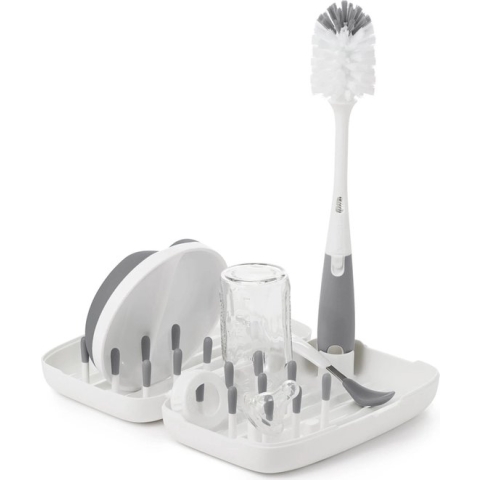 OXO tot Flessen droogrek baby & flessen borstel reis set - Flessenborstel baby - Flessenreiniger - Afdruiprek - Grey