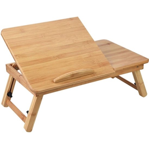Bedtafel bamboe hout - Met ontluchting -Tafeltje voor laptop of ontbijt op bed - Ontbijttafeltje - laptoptafel verstelbaar - Voor op bed - Inklapbaar - Werken in bed - Laptop verhoger – Schoottafel