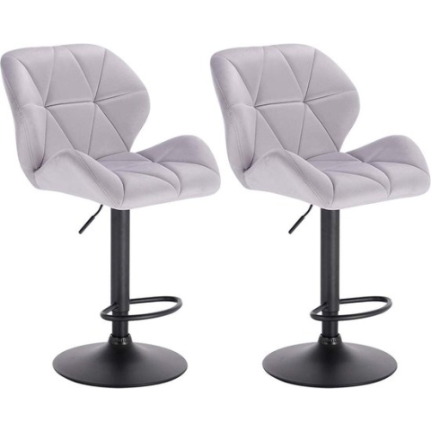 Barkruk Comfy Lichtgrijs - Met rugleuning - Stevig- Velvet - Set van 1 - Keuken - Barstoelen ergonomisch - Verstelbaar in hoogte - Zithoogte 60-82cm