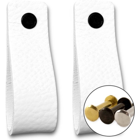 Leren handgrepen - Wit - 2 stuks - 16,5 x 2,5 cm - incl. 3 kleuren schroeven - handgrepen kast leer - meubelgrepen - handvaten kast - leren lus