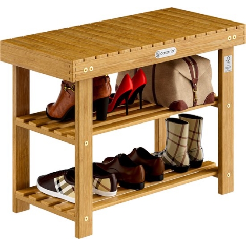 Schoenenrek met Bankje – 3 Etages 70cm – Acaciahout