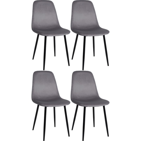 CLP Napier Set van 4 eetkamerstoelen - Zonder armleuning - donkergrijs Fluweel