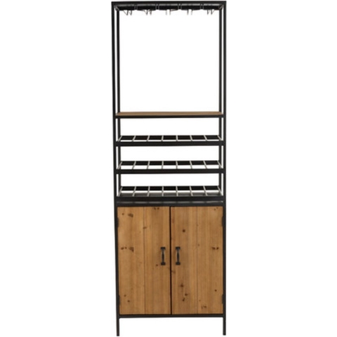 J-Line Kast Voor Wijnflessen+Glazen Metaal/Hout Naturel
