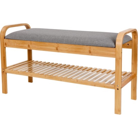 Lumaland Schoenenrek van bamboe met zitbank + 1 niveau - 90x50x30 cm grijs