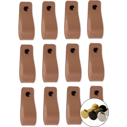 Leren handgrepen - Taupe - 12 stuks - 16,5 x 2,5 cm | incl. 3 kleuren schroeven voor de leren handgreep