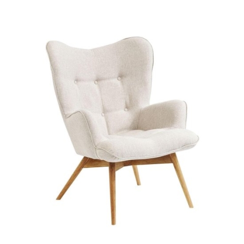 Kare Design SALE - Vicky Fauteuil - Gemêleerde Stof Beige - Eikenhouten Poten