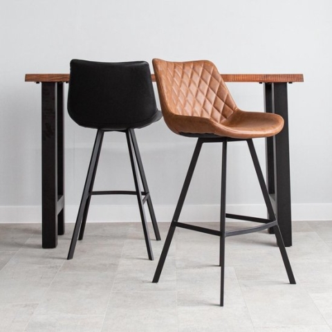 Dimehouse Industriële Barkruk Juno - 70 cm - Cognac - Kunstleer