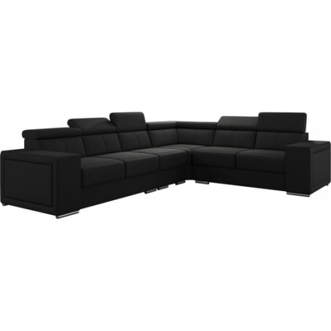 Hoekbank Karolina - Zwart met zwarte stiksels - 5 zits stof