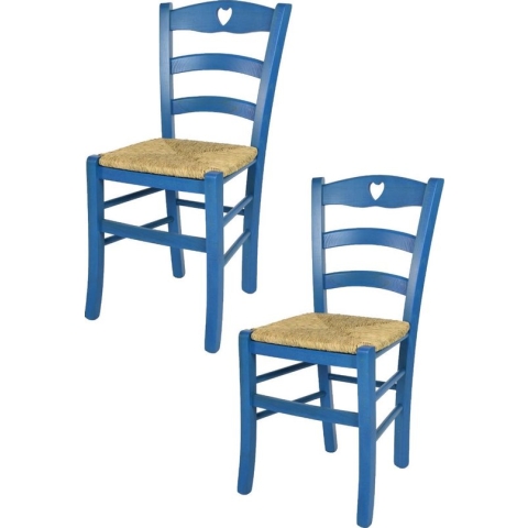 Tommychairs Cuore - Eetkamerstoelen - Set van 2 - Blauw - Rotan & Hout