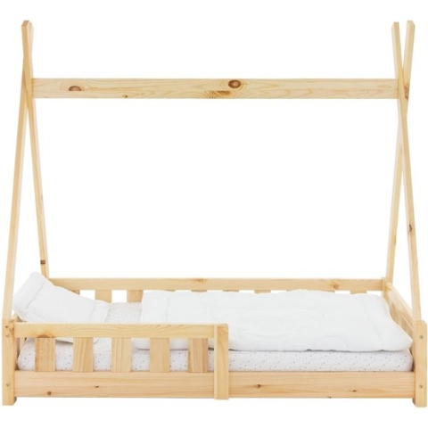 ML-Design kinderbed tipi met uitvalbeveiliging en lattenbodem, 70x140 cm, huisbed naturel, indianenbed van massief grenen hout, kinderhuis jeugdbed houten bed huis speelbed kinderbed tent 70x140 cm naturel van grenen hout ML-Design