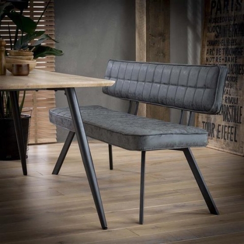 Industriële eetkamerbank Madrid antraciet 150 cm