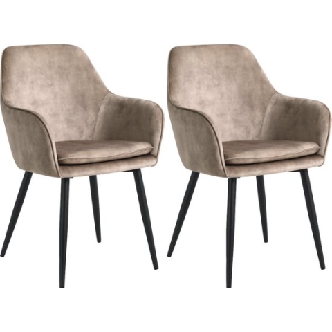 Colenis® - Levan eetkamerstoel - Set Van 2 - Beige - Adoré Velvet - Industrieel - Met armleuning