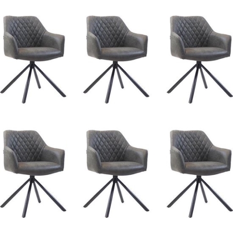 Bronx71® Industriële eetkamerstoel Dex antraciet eco-leer - Eetkamerstoelen set van 6