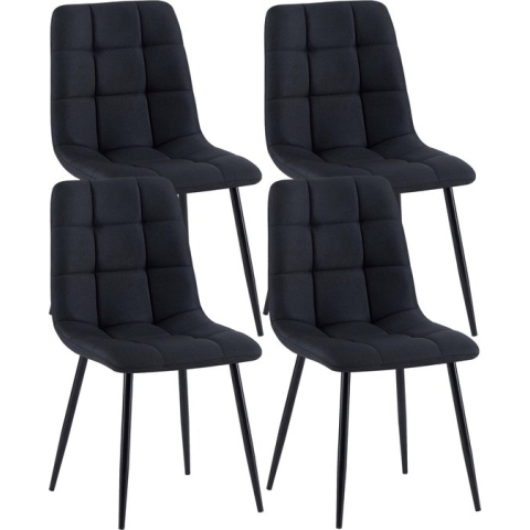 CLP Antibes Set van 4 Eetkamerstoelen - Zonder armleuning - Metaal frame - Stof - zwart