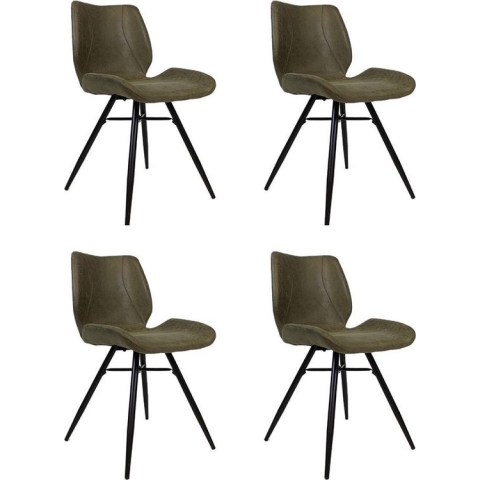 Bronx71® Industriële eetkamerstoel Barrel olijfgroen eco leer - Eetkamerstoelen set van 4