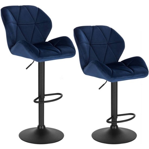 Barkruk Comfy Blauw - Met rugleuning - Stevig- Velvet - Set van 1 - Keuken - Barstoelen ergonomisch - Verstelbaar in hoogte - Zithoogte 60-82cm