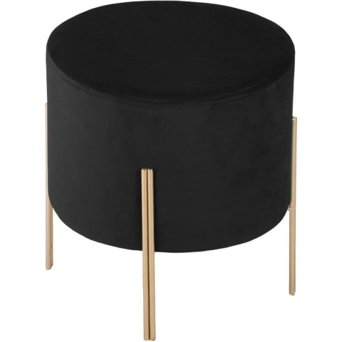 Atmosphera Velvet poef zwart met gouden poten - Kruk - Fluweel - Velours