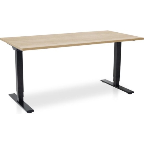 Zit-sta bureau elektrisch verstelbaar - MRC COMFORT NEN-EN 527 | 160 x 80 cm | frame zwart - blad robuust eiken | 130 cm hoog | 100KG draagvermogen