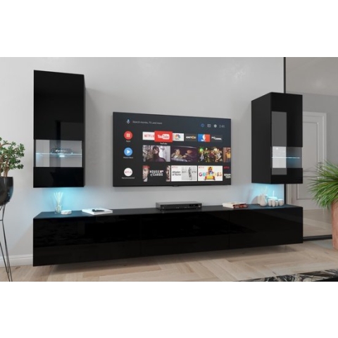 Tv Meubel Next AN 21 - AN21-18B-HG1-1C - Led - Zwarte glans - 273 cm