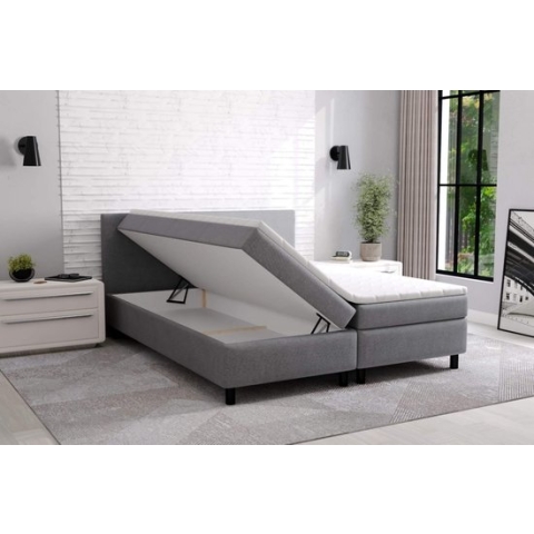 Boxspring Met opbergruimte Erolla - 180x200 cm - grijs stof - zetelsenbedden.be - Compleet bed met matras en topper - bed storage