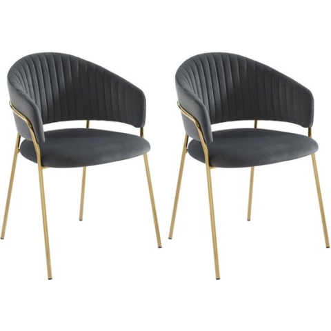 PASCAL MORABITO Set van 2 stoelen van velours en goudkleurig metaal - Grijs - MADOLIA L 55 cm x H 81 cm x D 55 cm