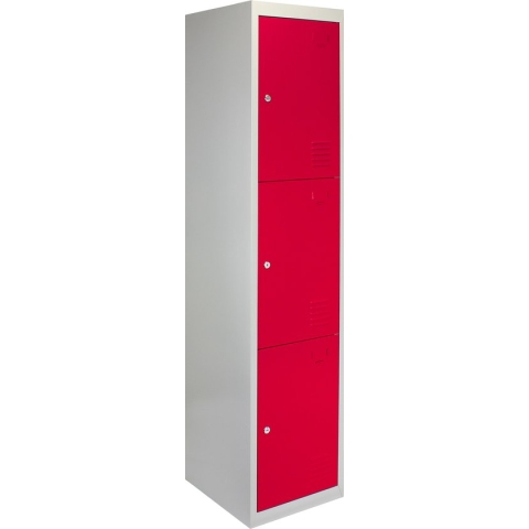 Lockerkast Metaal - Rood - Driedeurs - 90cm(b)x45cm(d)x180cm(h) - Ventilatie - 2 GRATIS magneten - Slot + Sleutels - lockers kluisjes