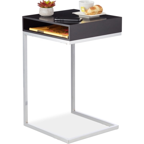 Relaxdays bijzettafel over bank - zwart tafeltje met opbergruimte - woonkamer - laptop