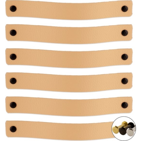 Leren handgrepen - Naturel - 6 stuks - 20,0 x 2,5 cm - incl. 3 kleuren schroeven - handgrepen kast leer - meubelgrepen - handvaten kast - leren lus
