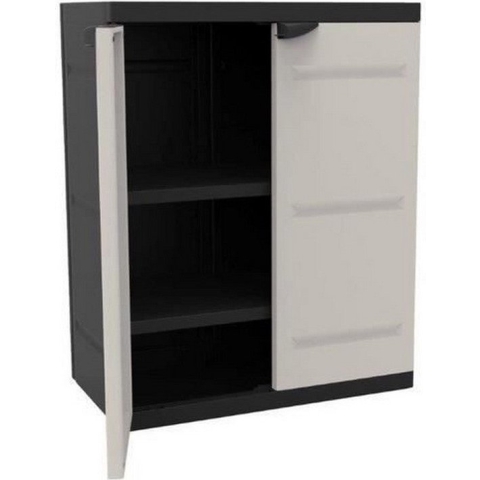 TITANIUM PLASTIKEN Lage kast 2 deuren met planken l70 x B44 x H88 cm Beige en zwart bereik TITANIUM Binnen / buiten